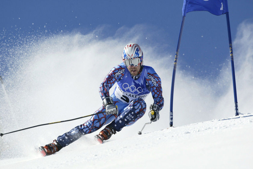 Erik Schlopy competing in the Olympic Men’s Giant Slalom in Park City, Utah, in 2002.