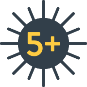 sun icon with a yellow number 5