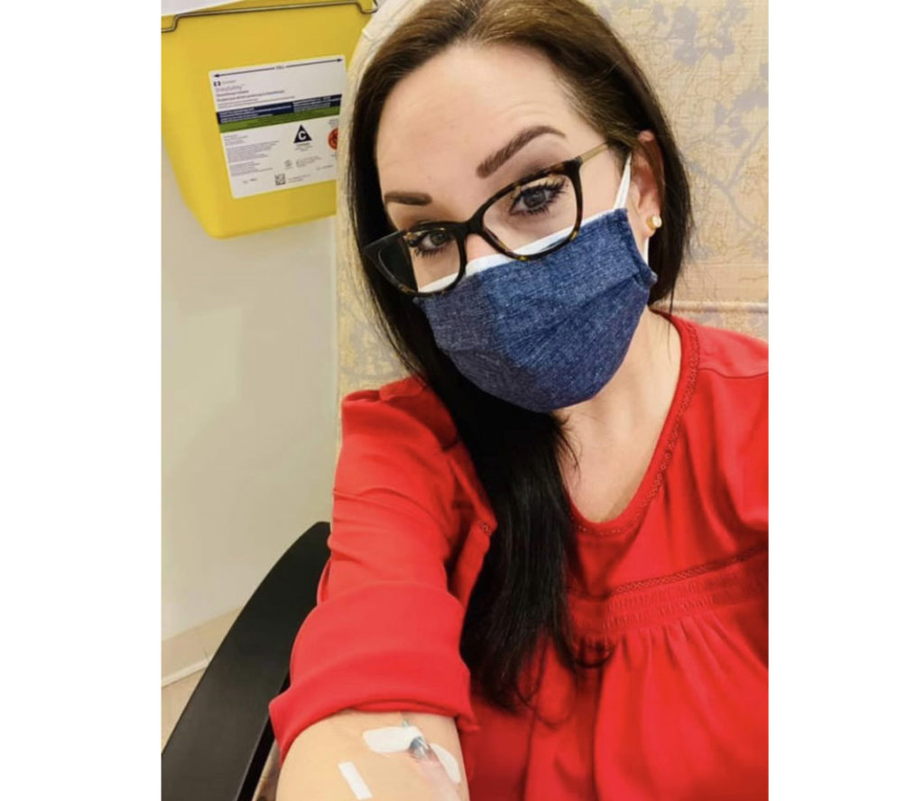 Chrissy receiving immunotherapy for skin cancer during pandemic