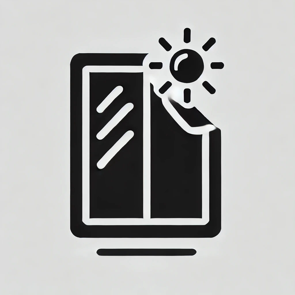 DALL·E 2024-08-27 11.13.15 - Create a simpler black and white PNG icon representing 'window film' with a focus on blocking the sun. This version should feature a minimalistic desi window film protects your skin from the sun