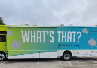 Destination Healthy Skin RV with 'What's That? It could be skin cancer' printed on the side
