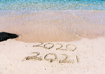 Number 2021 and 2020 at the Beach New Year Concept
