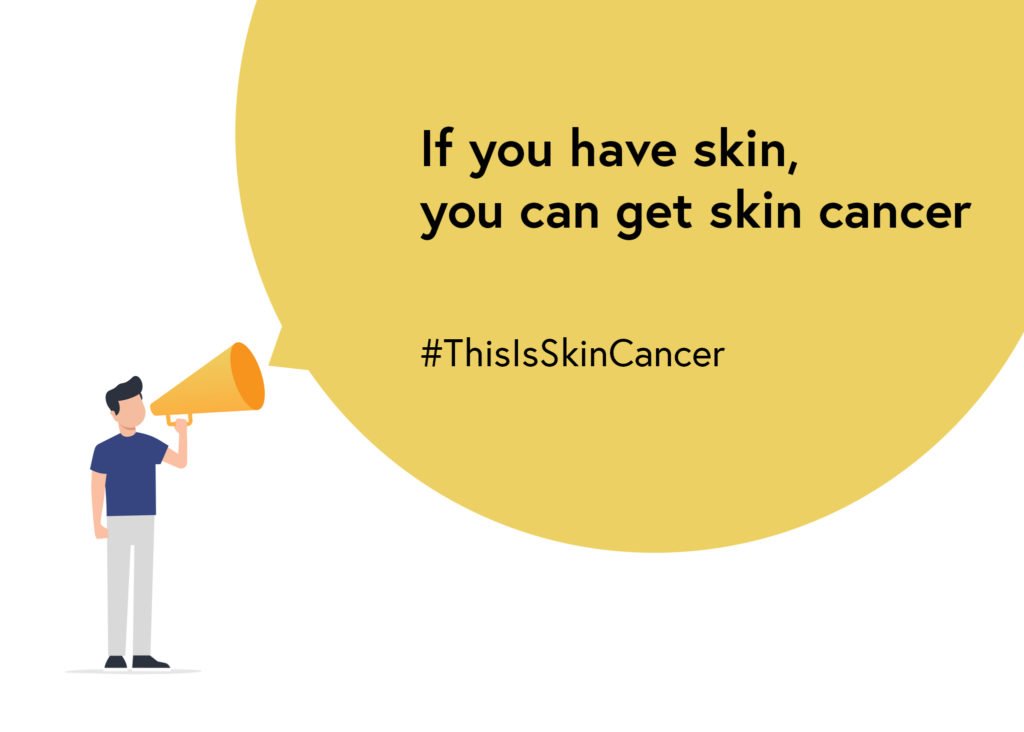 If you have skin, you can get skin cancer #ThisIsSkinCancer - cartoon graphic