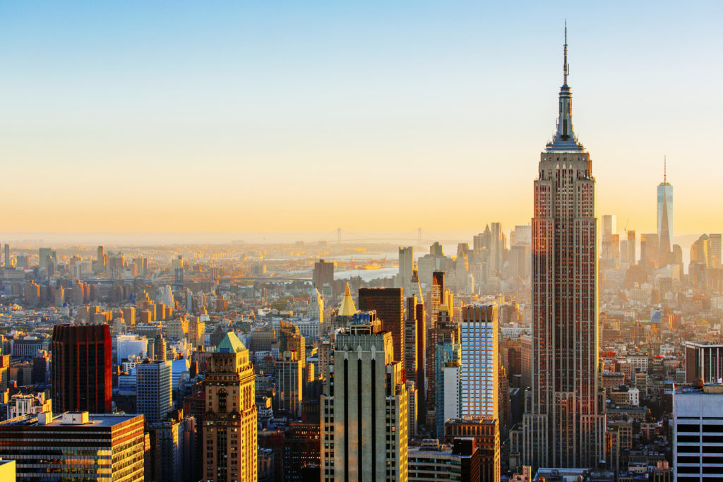 Manhattan skyline on a sunny day Empire State Building on the right, New York, United States