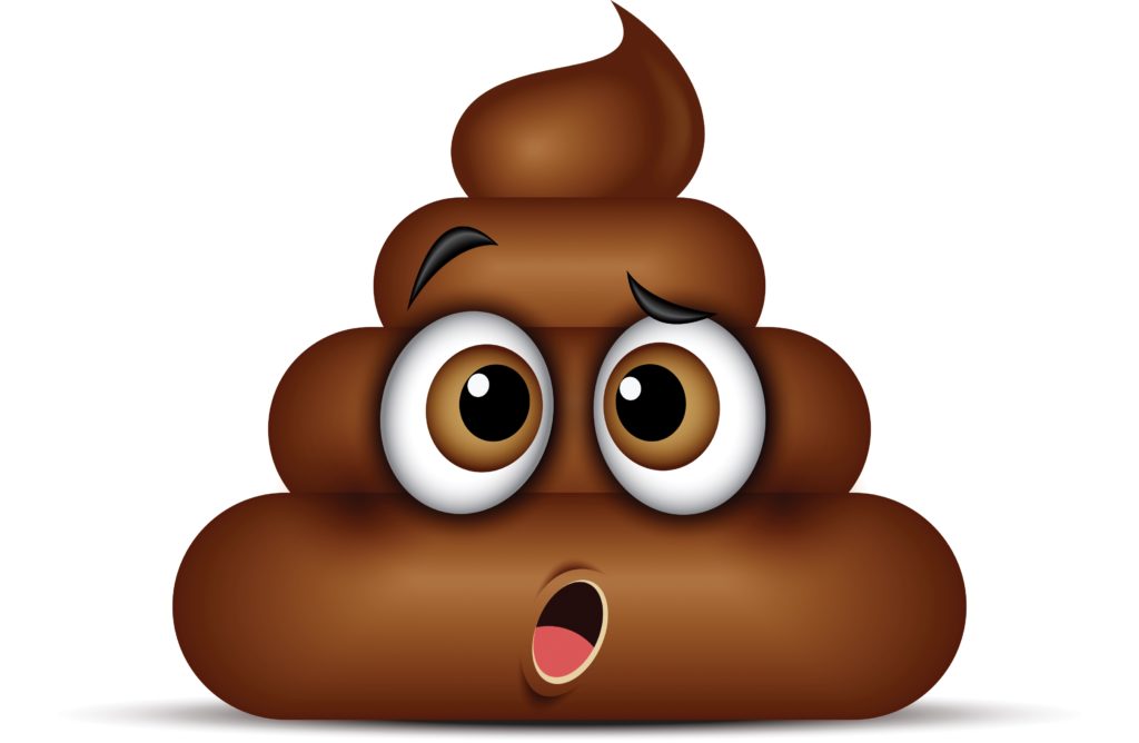 Illustration of a poop emoji with surprised eyes. skin cancer gut