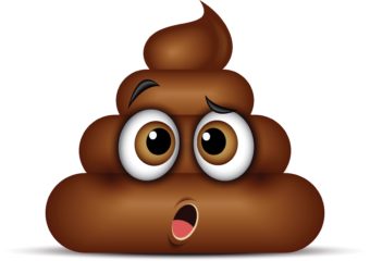 Illustration of a poop emoji with surprised eyes. skin cancer gut