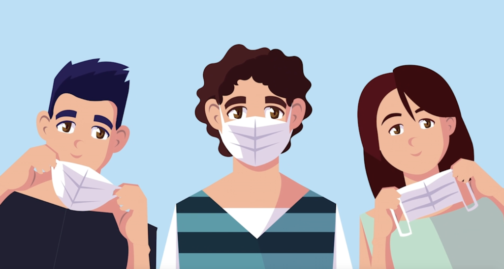 Illustration of young people wearing face masks Skin Cancer Foundation