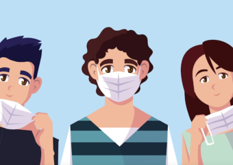 Ilustração de jovens usando máscaras Skin Cancer Foundation