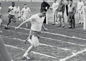 McCarthy running in a track meet at Creighton University