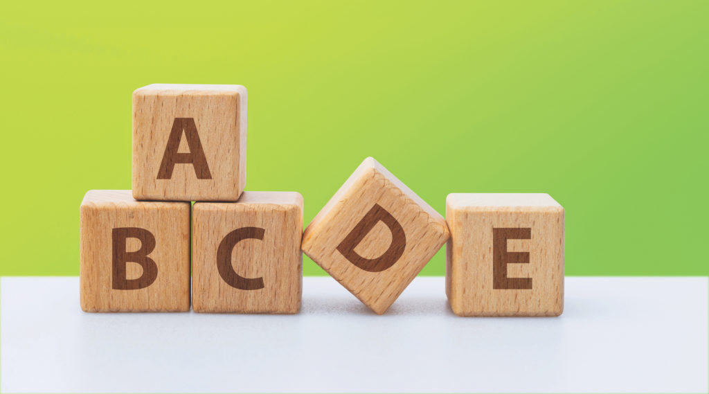 Wooden blocks with letters ABCDE