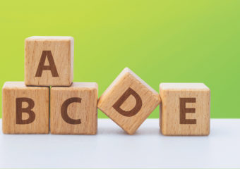 Wooden blocks with letters ABCDE