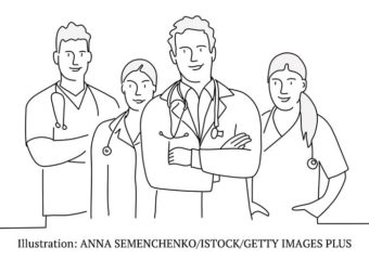 line drawing of doctor team