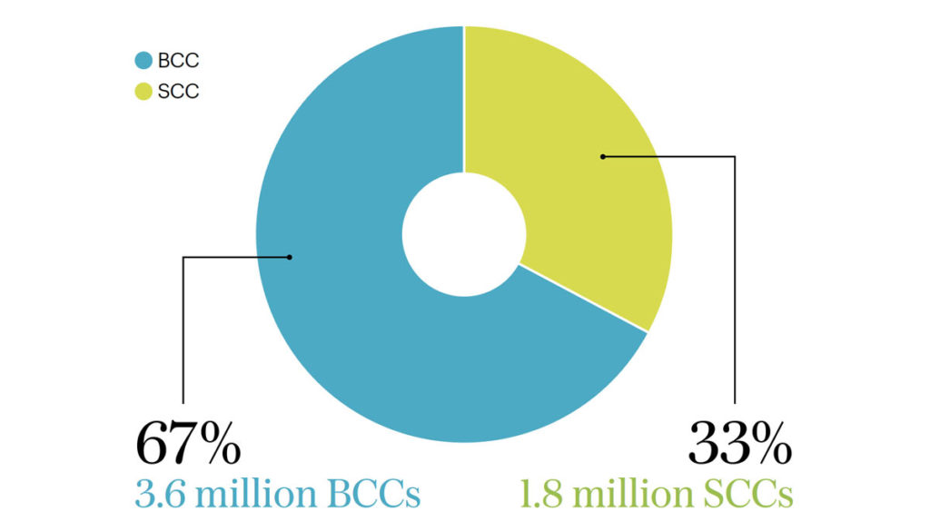 3.6 million BCCs, 1.5 million SCCs in 2021